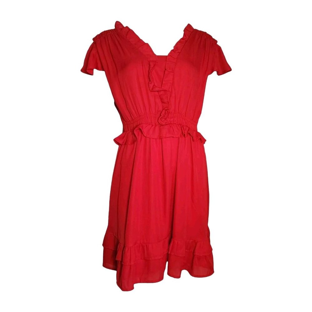 One‎ One Six Dress Womens Size M Medium Solid All Red Short Sleeve Pullover